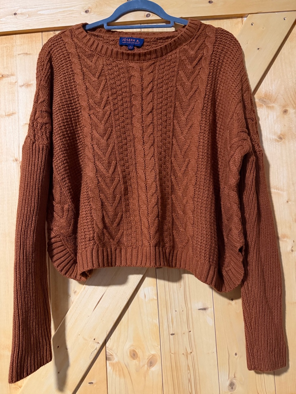 Joseph A. Rust Brown Cable Knit Cropped Sweater Size L